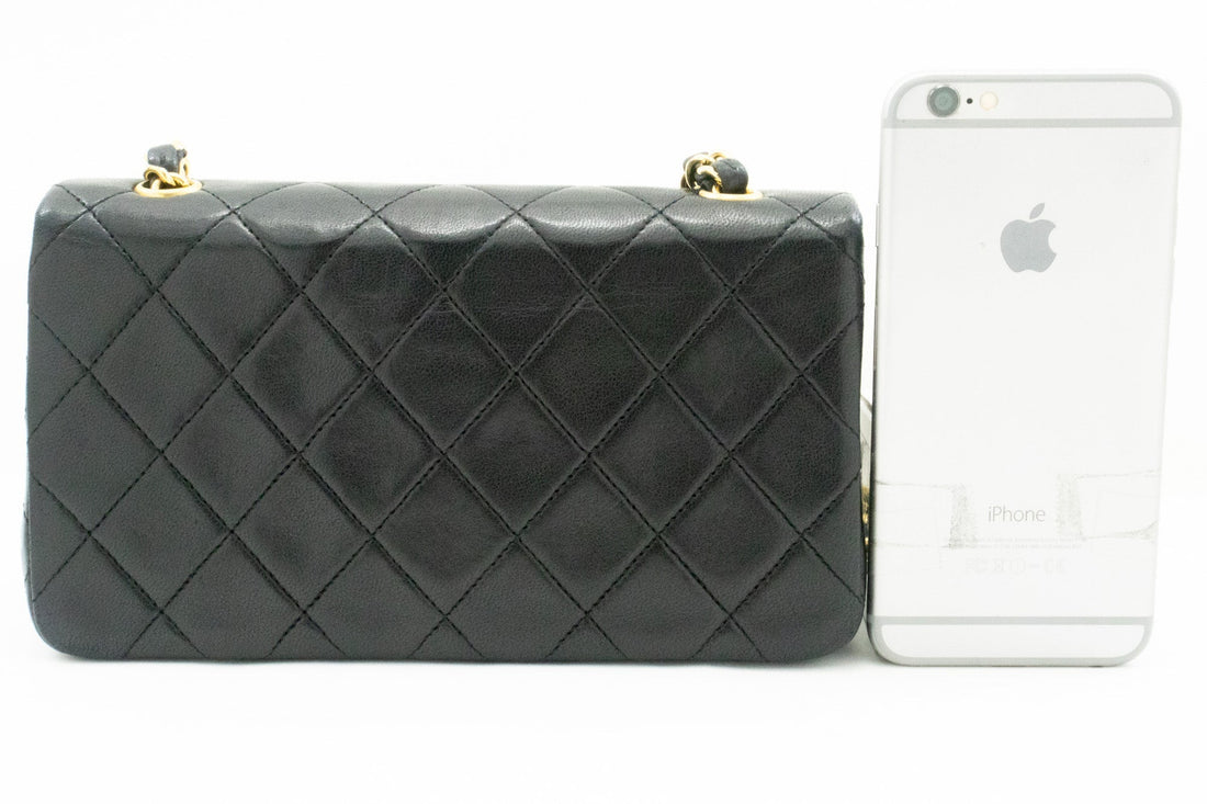 CHANEL Full Flap Chain Shoulder Bag Crossbody Black Quilted Lamb k64