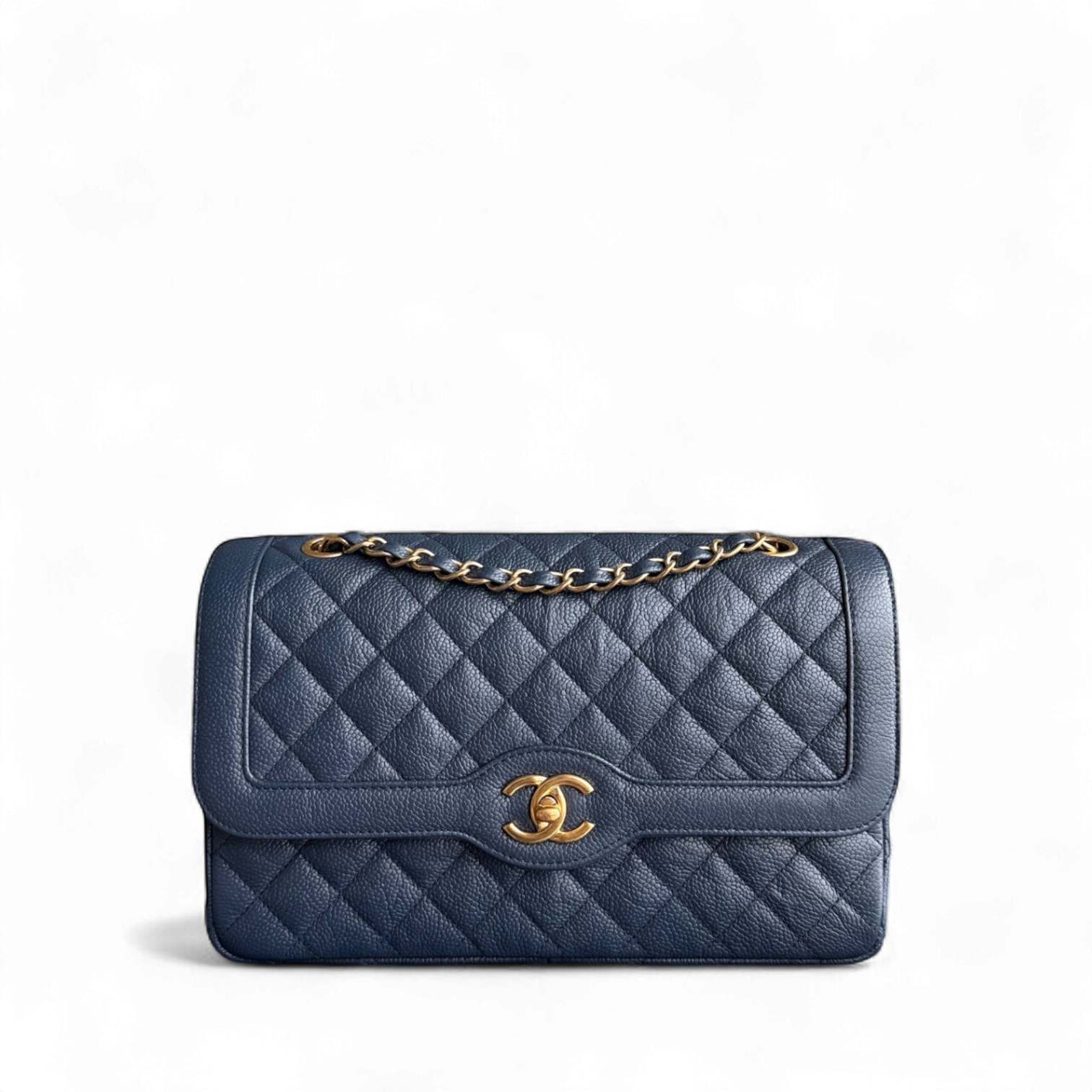 Chanel Seasonal Two-tone Flap - Caviar 27CM Quilted Grained Calfskin Blue Gold Hardware Series 21