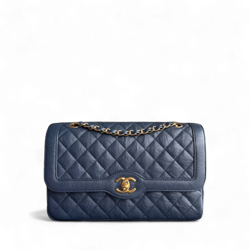 Chanel Seasonal Two-tone Flap - Caviar 27CM Quilted Grained Calfskin Blue Gold Hardware Series 21