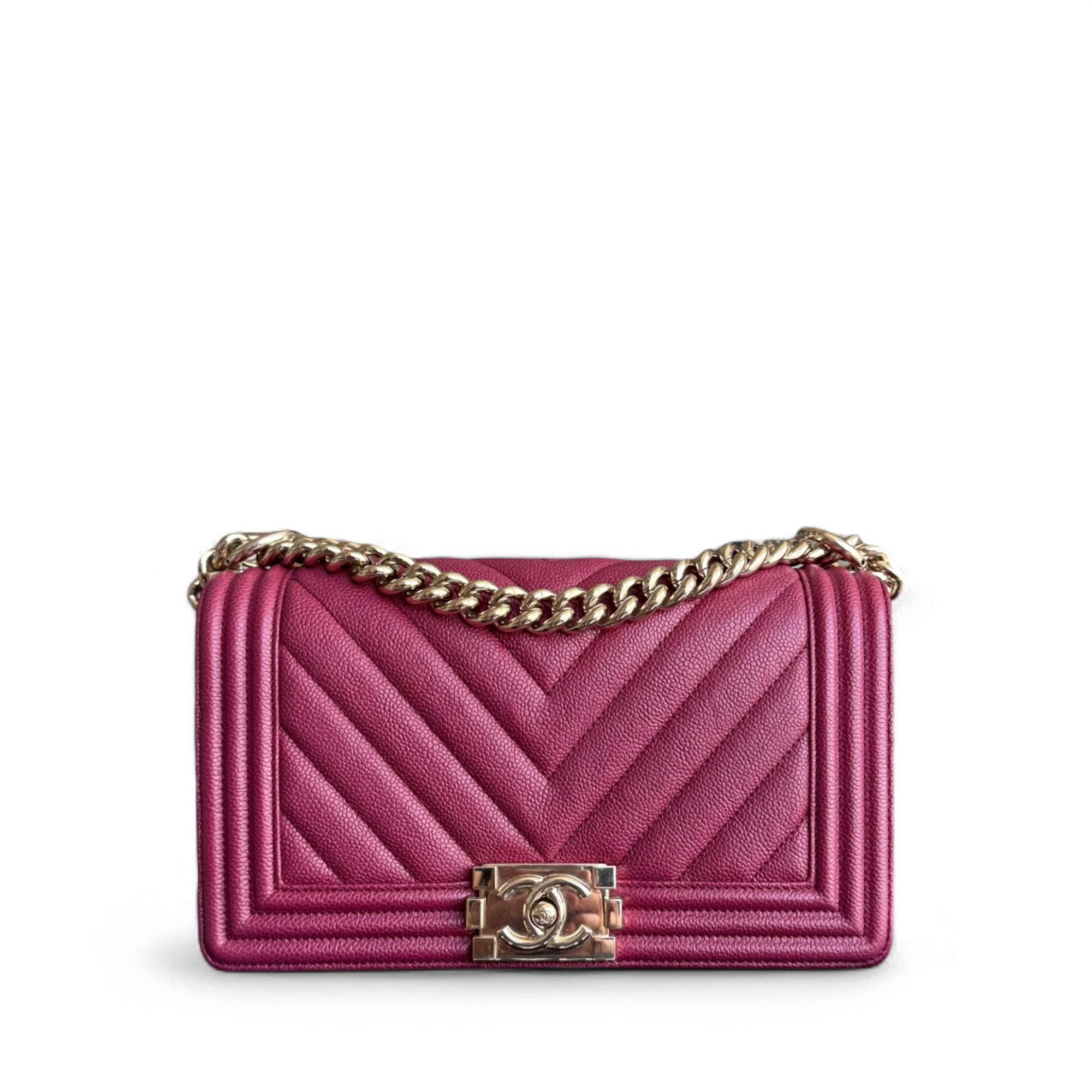 Chanel Boy Medium - Caviar 25CM Chevron Burgundy Gold Hardware Series 24