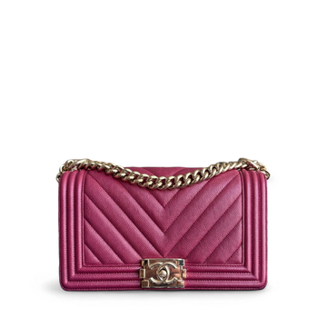 Chanel Boy Medium - Caviar 25CM Chevron Burgundy Gold Hardware Series 24