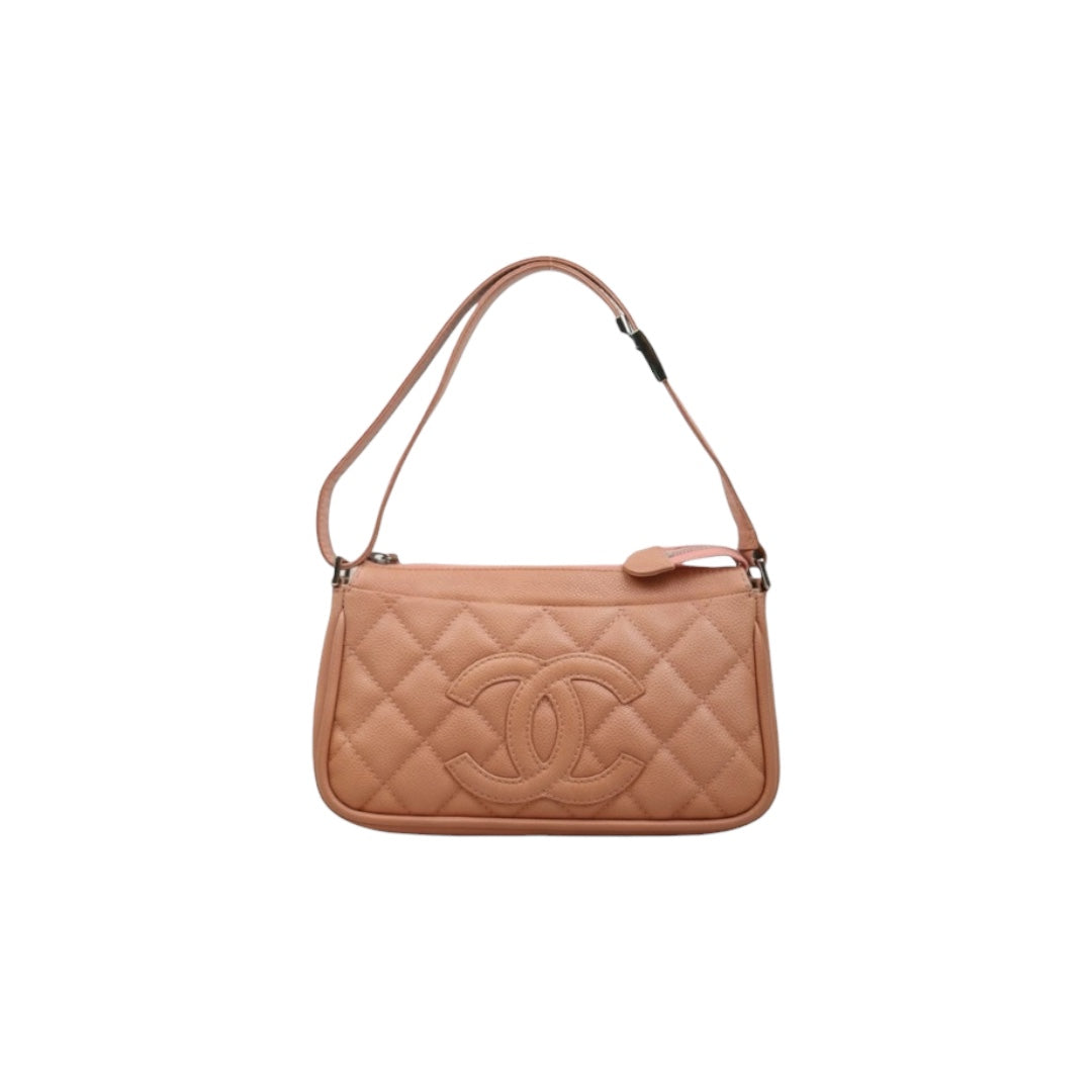Very Good ( Rank A)? CHANEL Caviar Skin Calf Leather Shoulder Bag Pink Made In 2008?2009Year?Y25061701