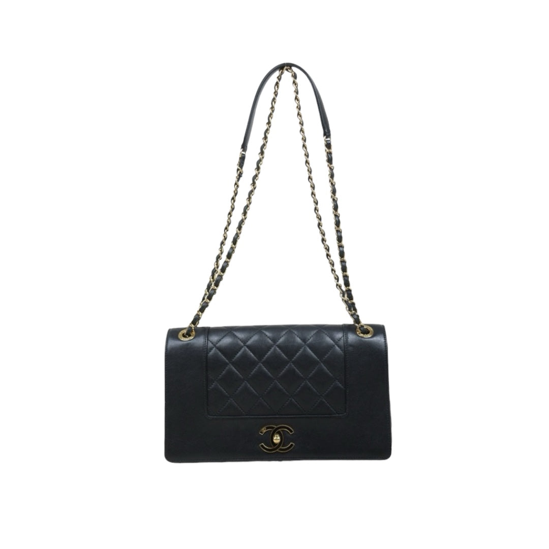Good ( Rank AB)? CHANEL Matrasse Calf Leather Double  Flap Bag Black Made in 2016-2016Year?Y25061703