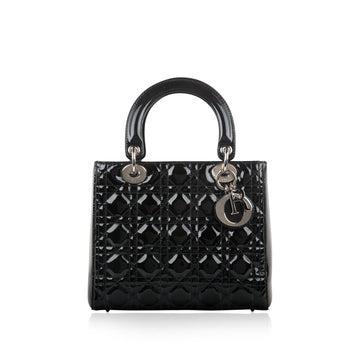 Christian Dior Lady Dior Black Patent Leather Medium