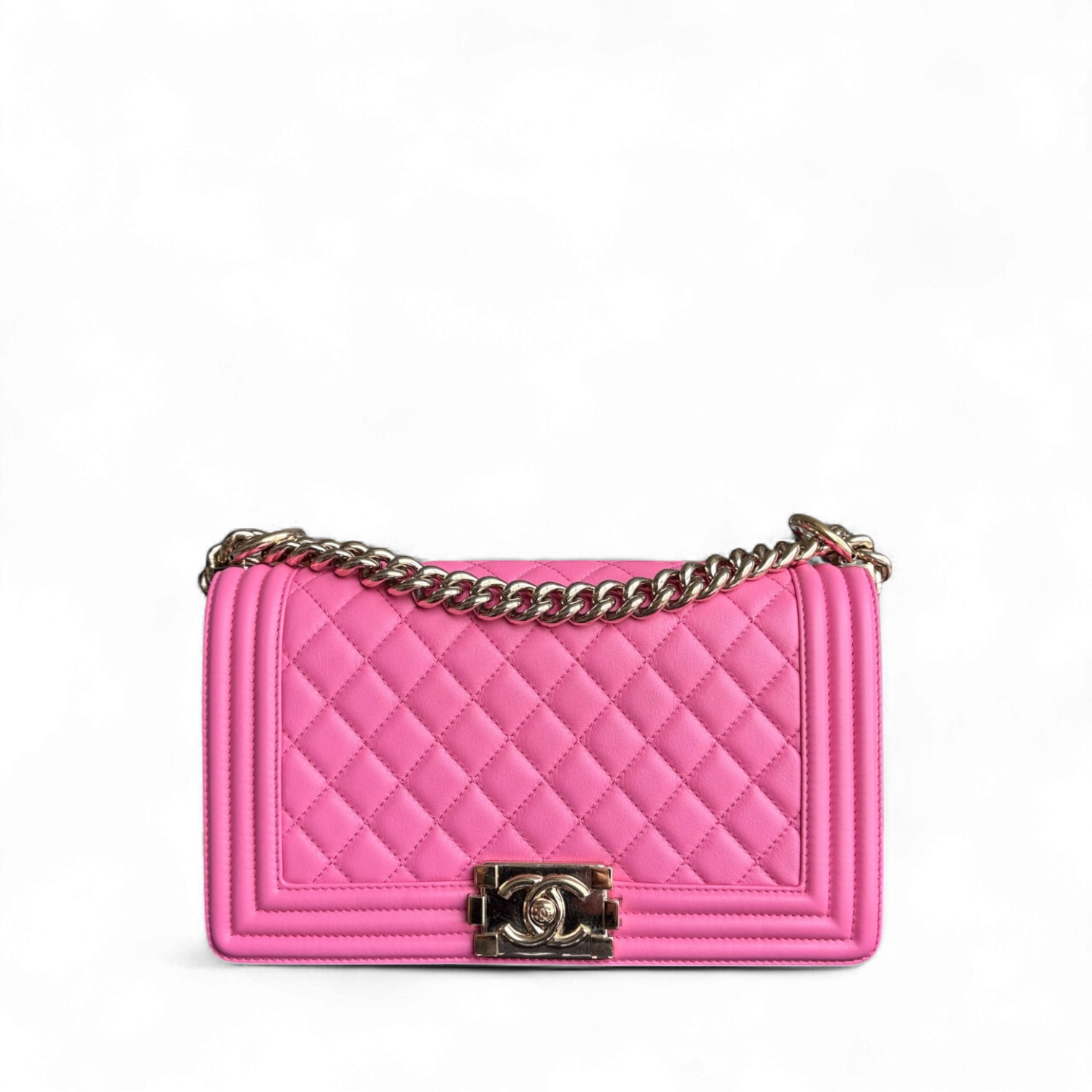 Chanel Boy Medium - Caflskin 25CM Quilted Pink Gold Hardware