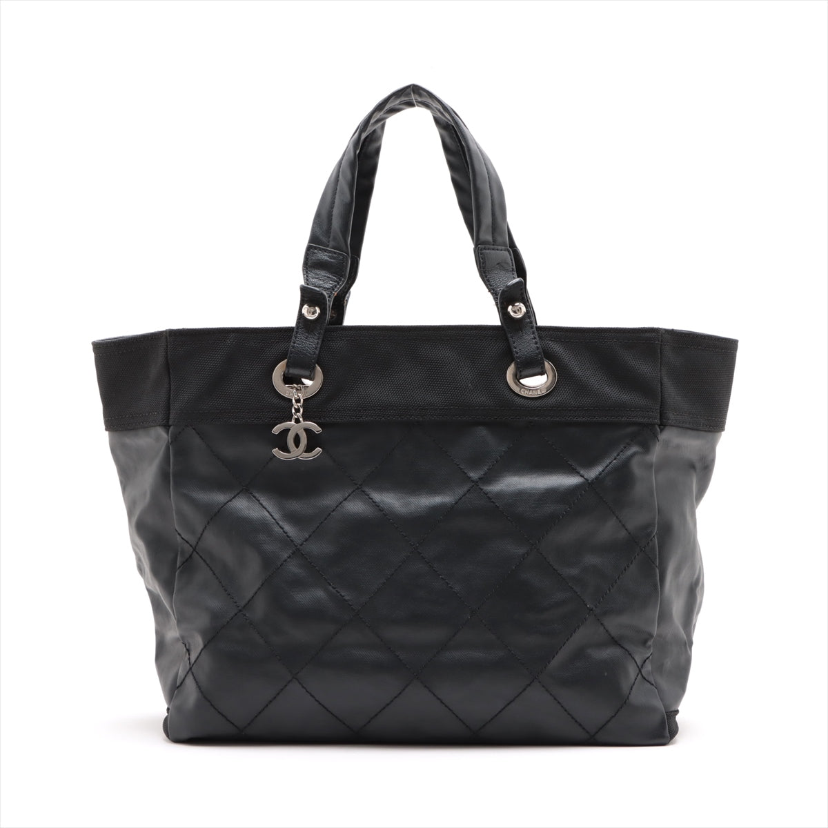 CHANEL PARIBIARITZ MM  Linen Tote Bag Black Silver G  13th