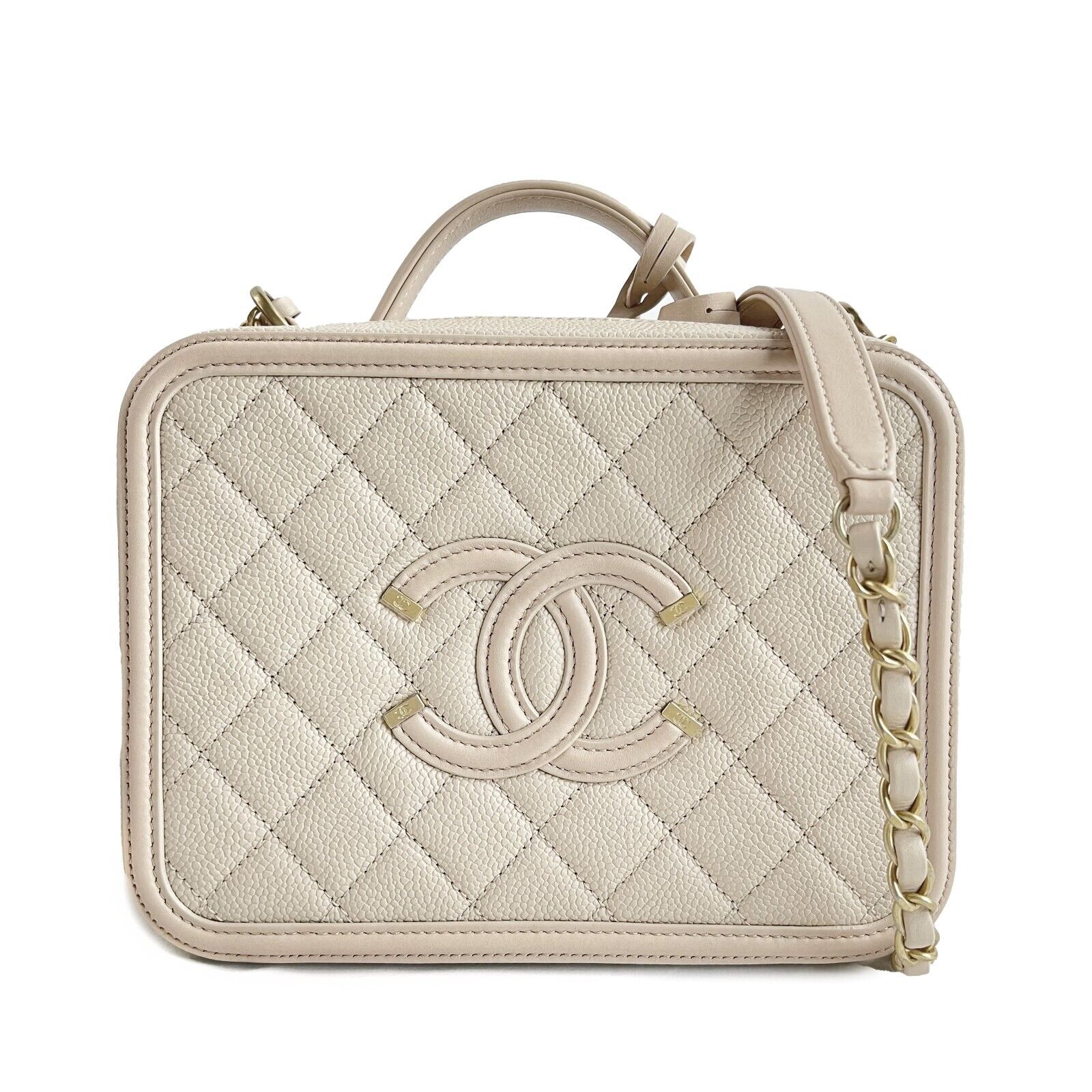 Top Quality Chanel New CC Filigree Vanity Case Medium Pink Beige Crossbody Handbag