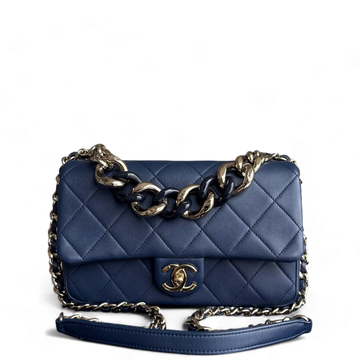 Chanel 2020 Elegant Resin Chain Seasonal Flap - Quilted Lambskin Dark Blue GHW No 29