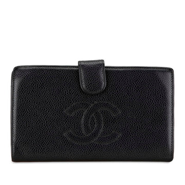 Chanel Caviar Skin Coco Mark Long Wallet
