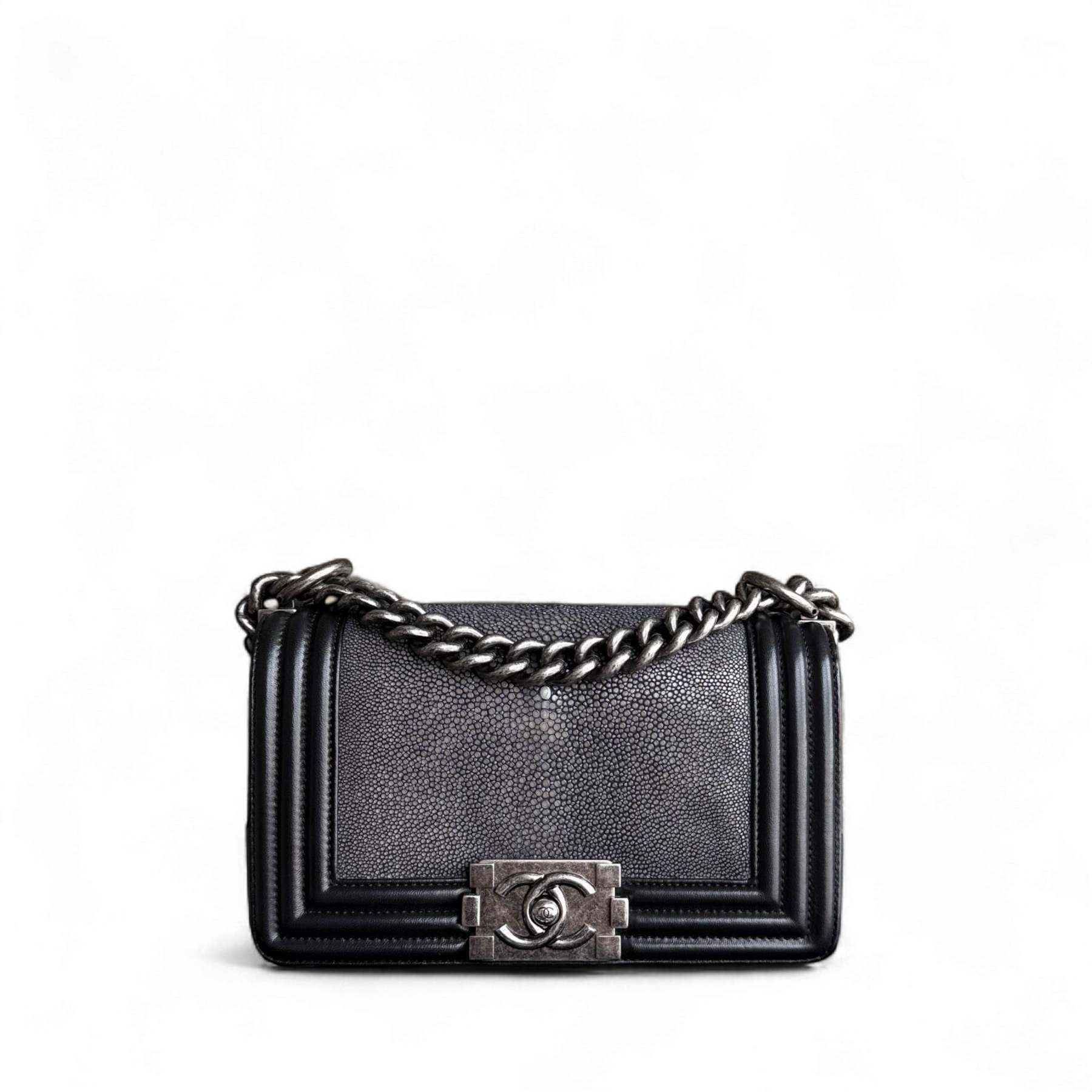 Chanel Boy Small - Stingray Black Ruthenium Silver Hardware Series 20