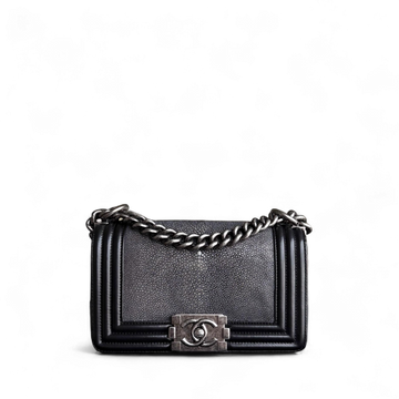 Chanel Boy Small - Stingray Black Ruthenium Silver Hardware Series 20