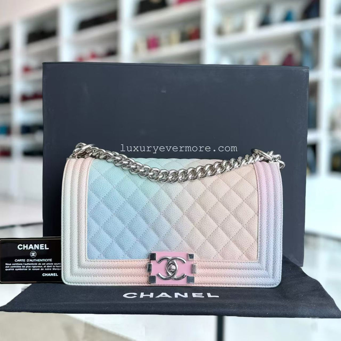 *Rare, Un* Chanel Boy Medium - 25CM Raibow Caviar Quilted Mixed Hardware Series 25