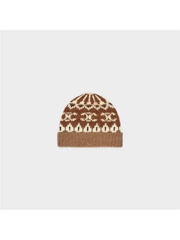 CELINE Triomphe Fair Isle Wool Beanie Camel