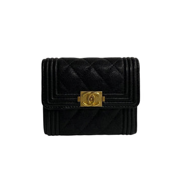 Chanel Caviar Le Boy Trifold Wallet  Leather Short Wallet