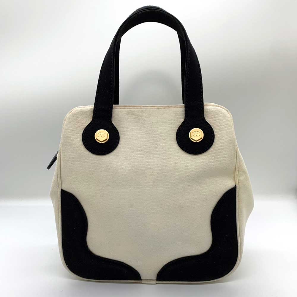 Chanel Canvas Marshmallow Handbag Ivory Black