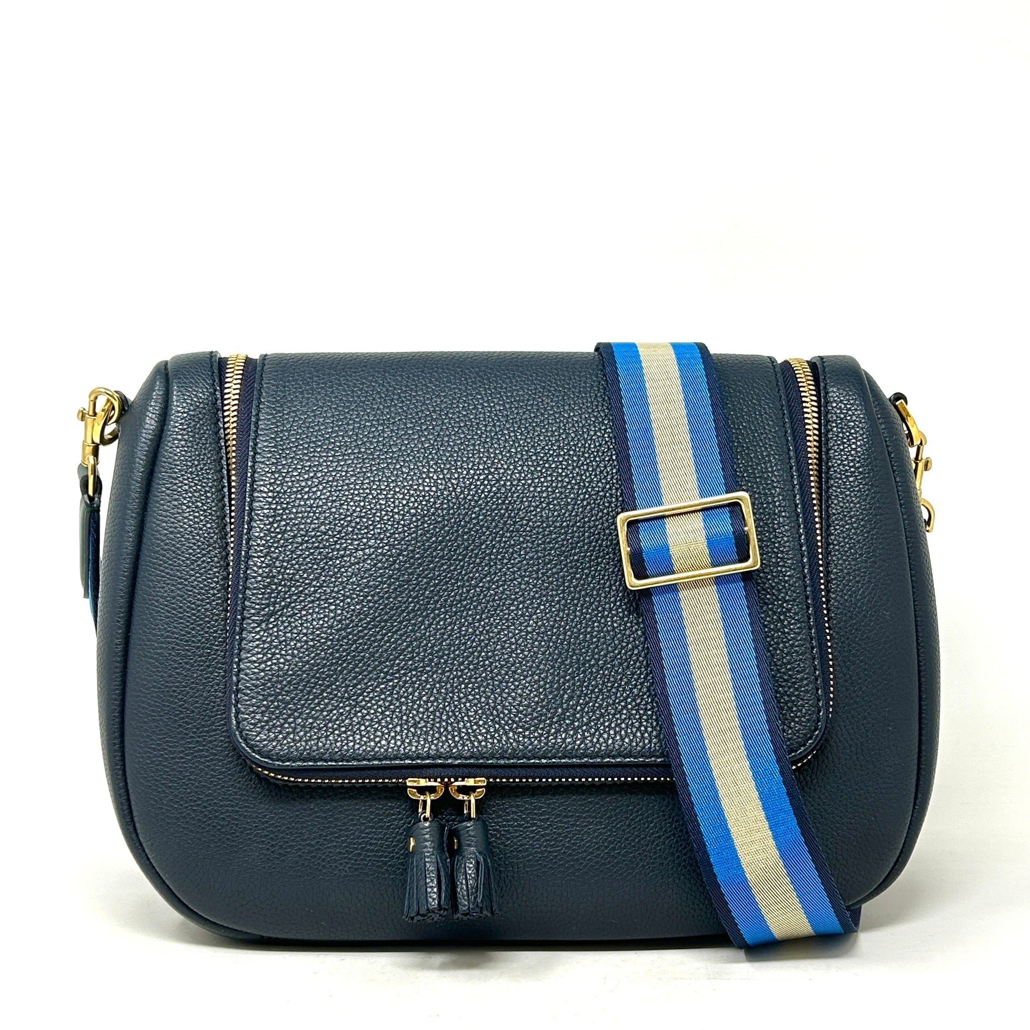 Anya Hindmarch Vere Navy Grained Leather Satchel Cross Body Bag