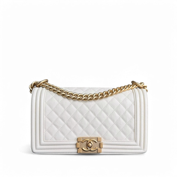 Chanel Boy Medium - Caviar 25CM Cream White Aged Gold Hardware Series 26