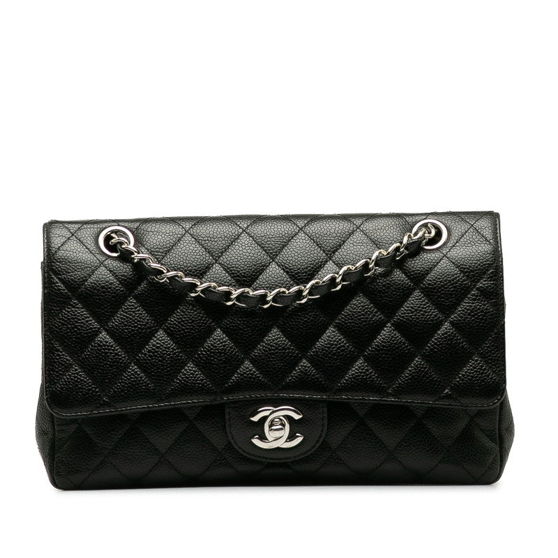 Chanel Matrace 25 Cocomark Double Flap ilver  Chain Shoulder Bag Black Caviar S  CHANEL