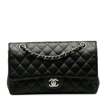 Chanel Matrace 25 Cocomark Double Flap ilver  Chain Shoulder Bag Black Caviar S  CHANEL