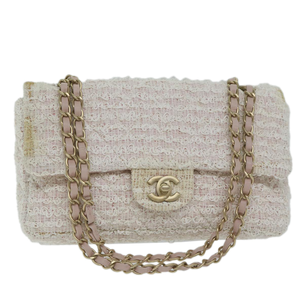 Top Quality Chanel Matelasse Chain Shoulder Bag Tweed Pink CC Auth 60753A