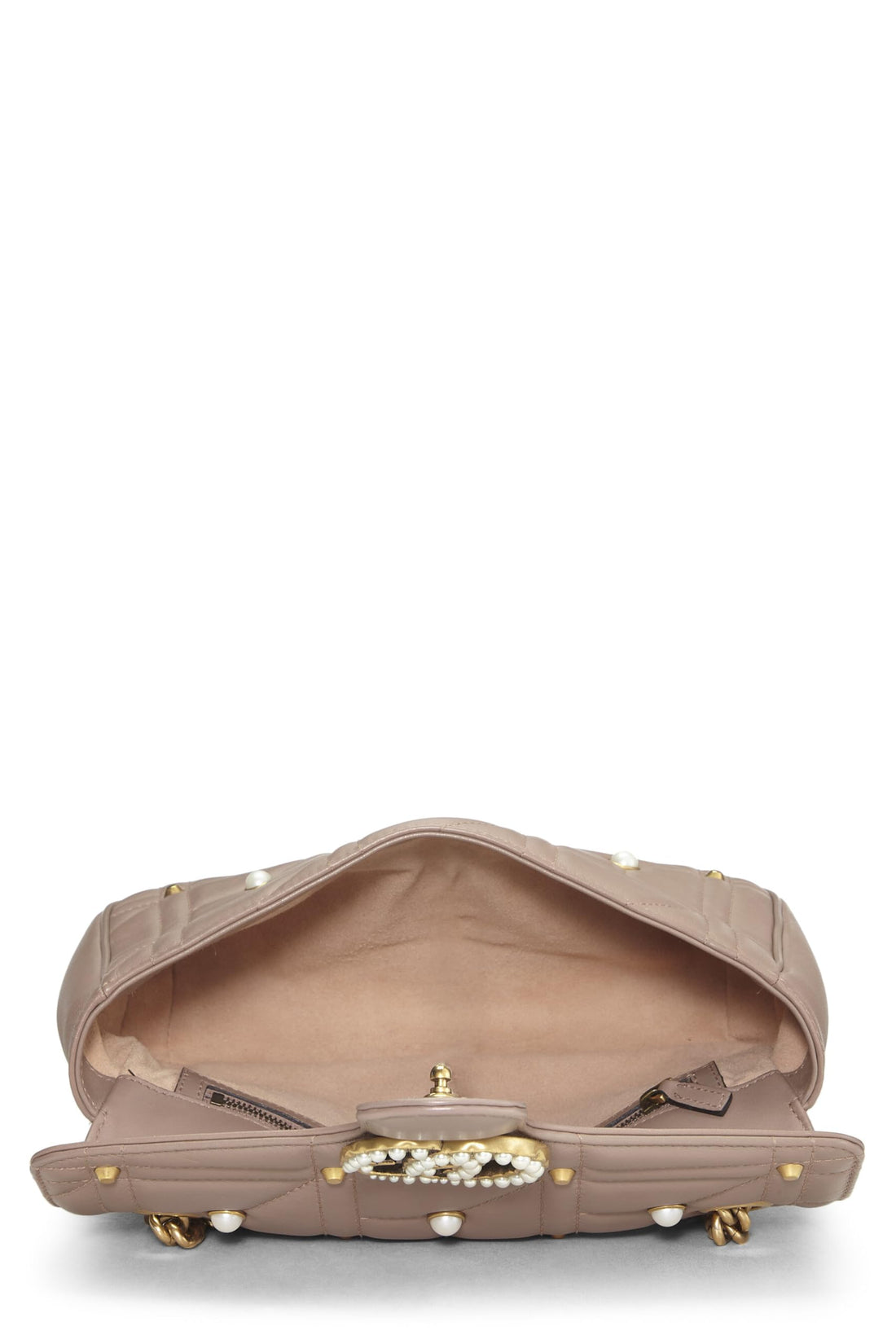 Gucci, Pink Leather & Faux Pearl GG Marmont Shoulder Bag Small, Beige