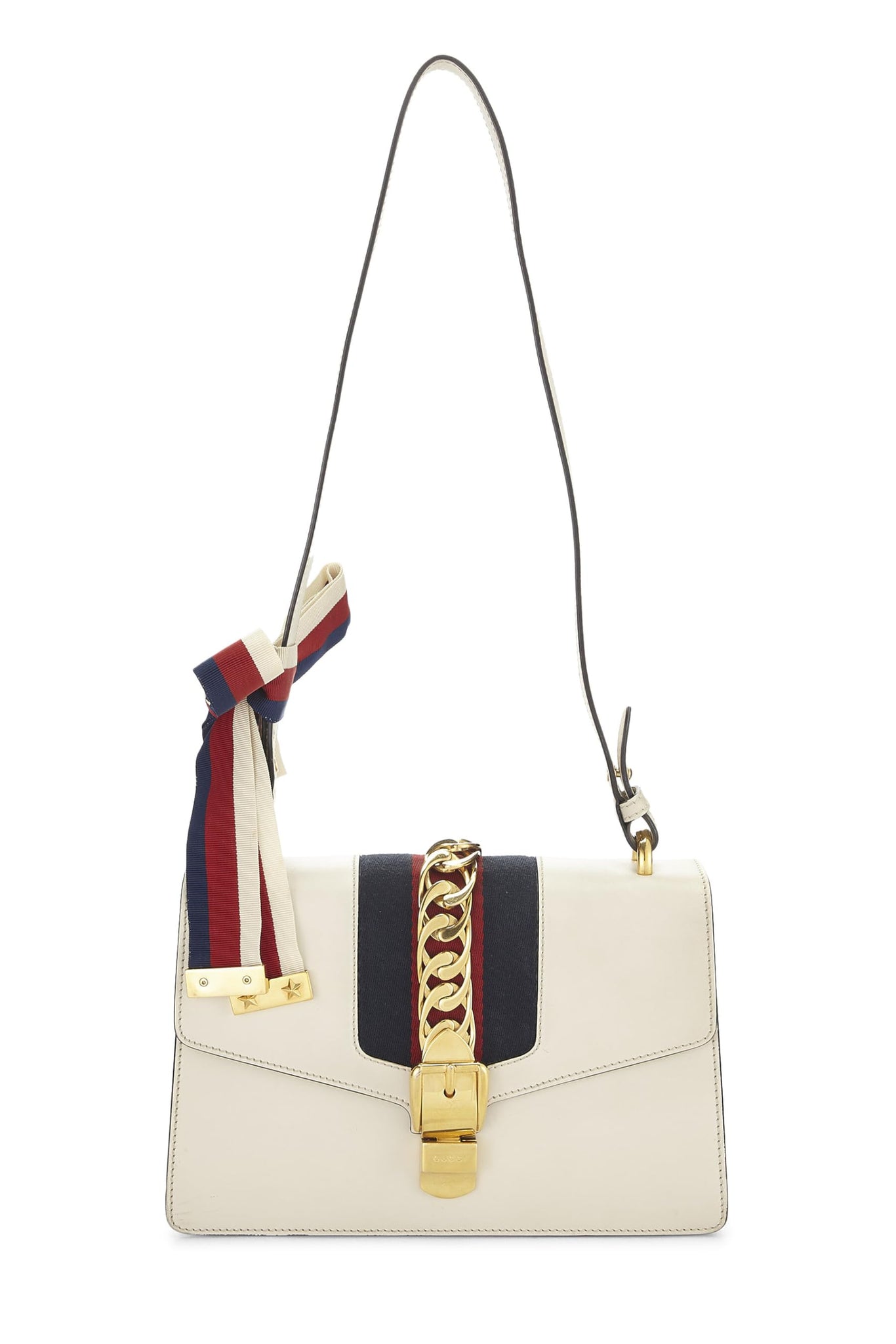 Gucci, White Leather Sylvie Shoulder Bag Small, White