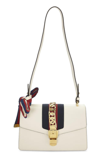 Gucci, White Leather Sylvie Shoulder Bag, White
