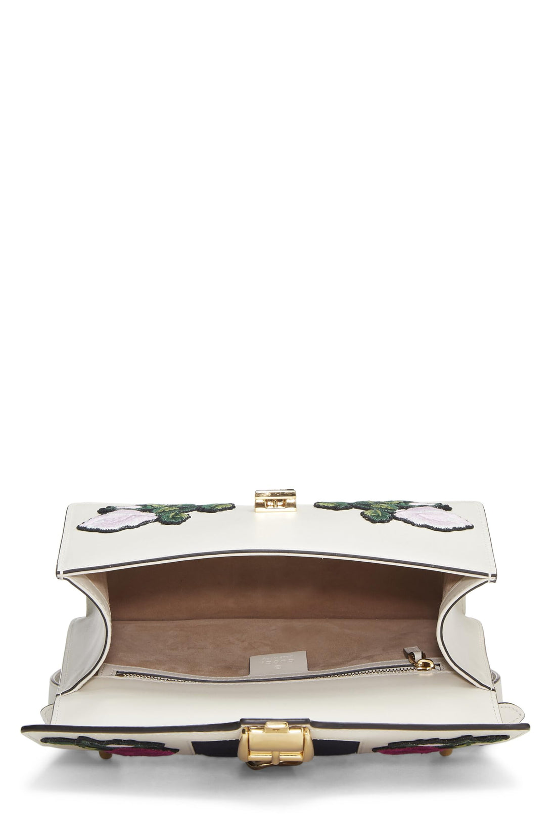 Gucci, White Floral Embroidered Leather Sylvie Shoulder Bag Small, White