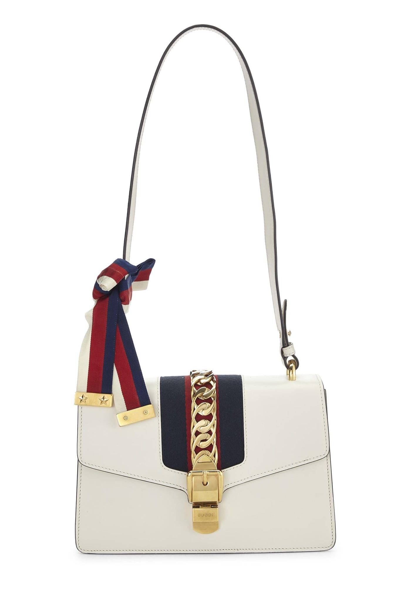 Gucci, White Leather Sylvie Shoulder Bag, White