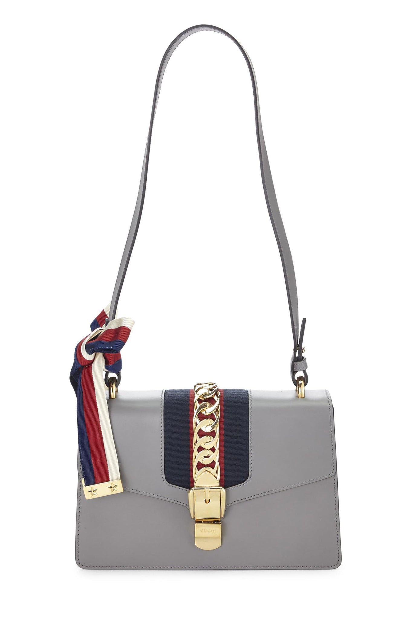 Gucci, Grey Leather Web Sylvie Shoulder Bag Small, Grey