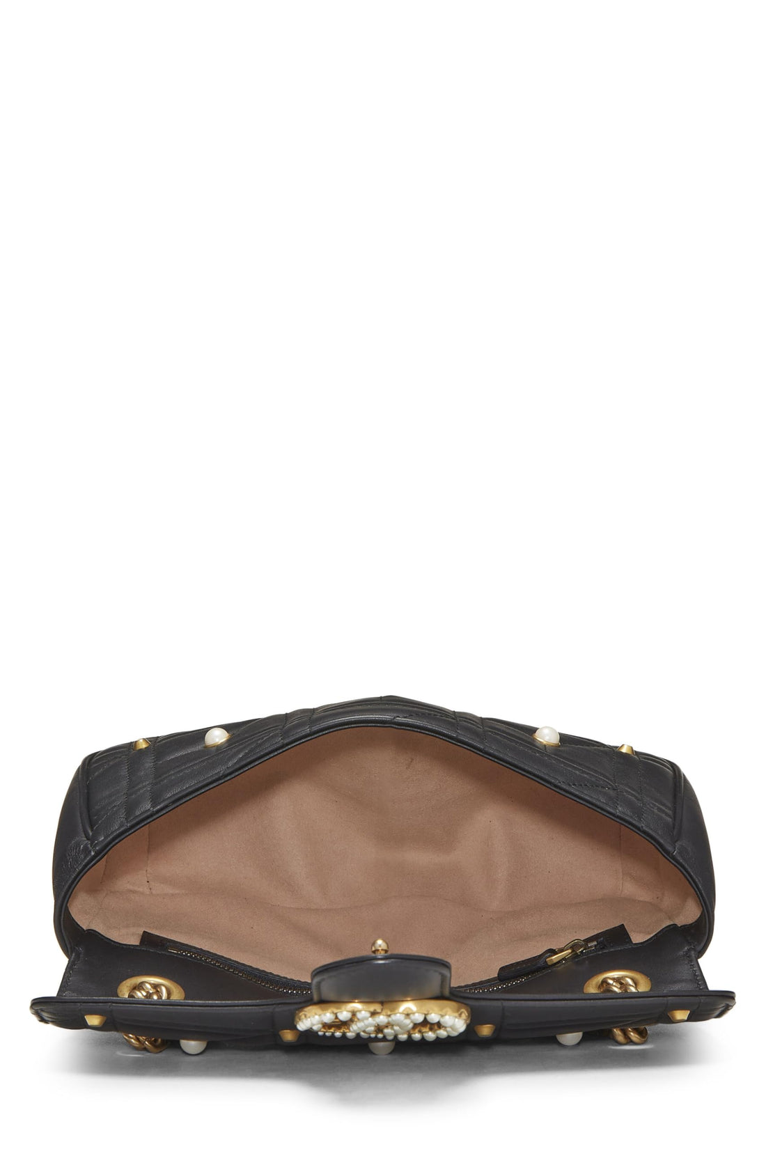 Gucci, Black Faux Pearl Matelassé Leather Marmont Shoulder Bag Small, Black
