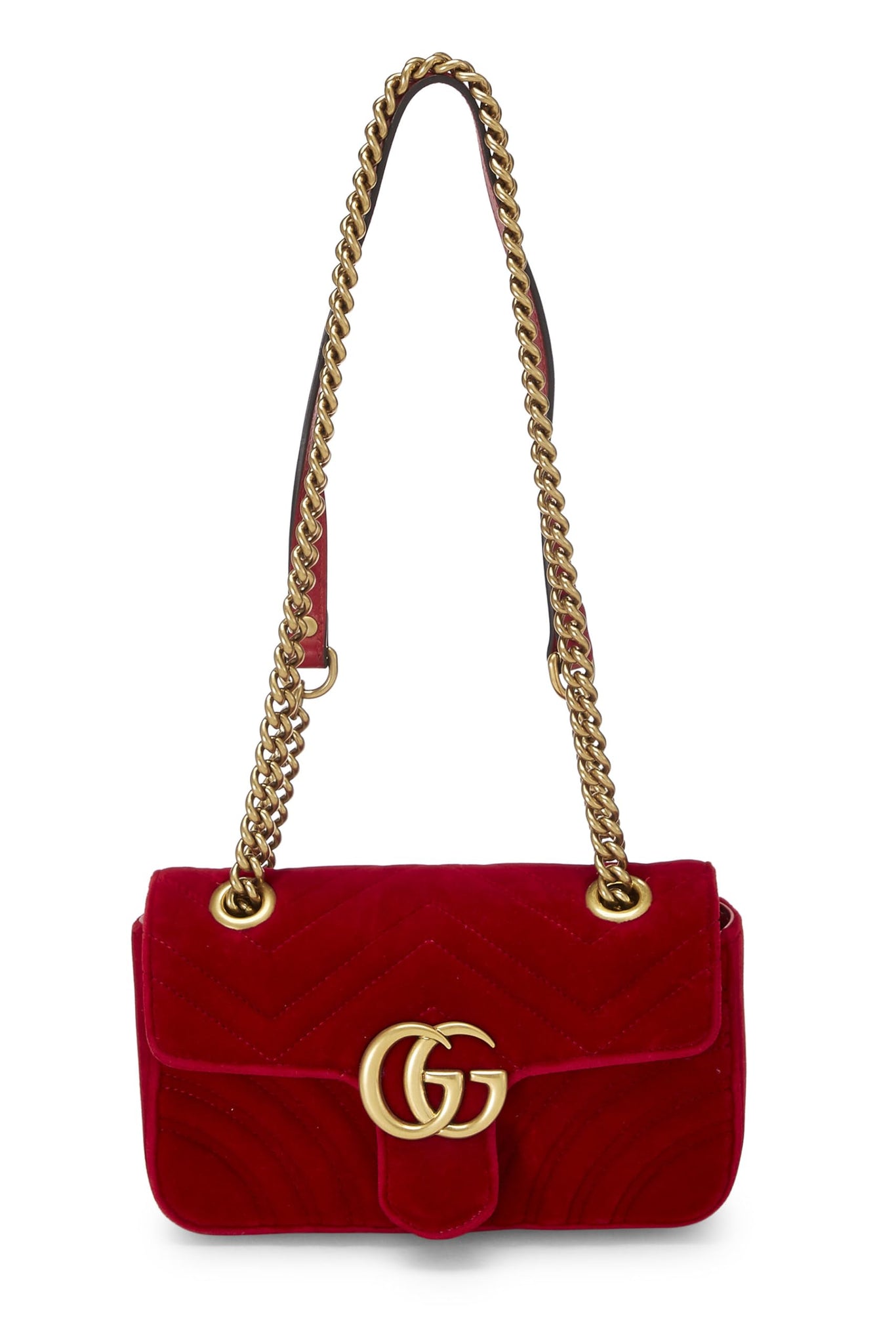 Gucci, Red Velvet GG Marmont Shoulder Bag Mini, Red