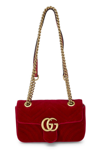 Gucci, Red Velvet GG Marmont Shoulder Bag Mini, Red