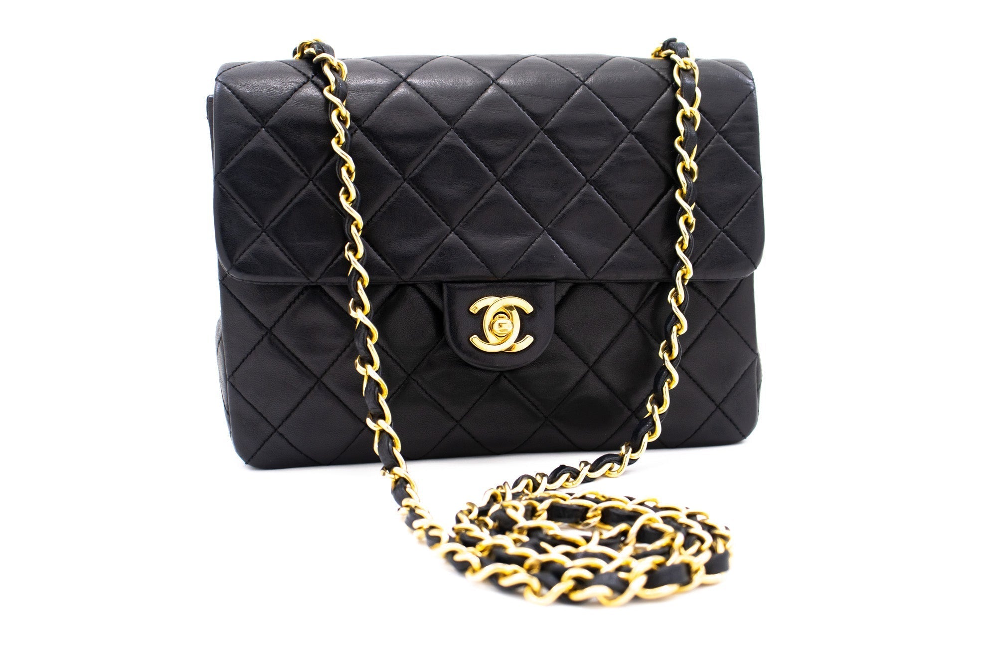 CHANEL Mini Square Small Chain Shoulder Bag Crossbody Black Quilt k83