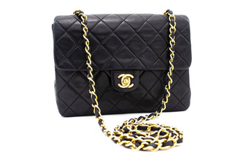CHANEL Mini Square Small Chain Shoulder Bag Crossbody Black Quilt k83