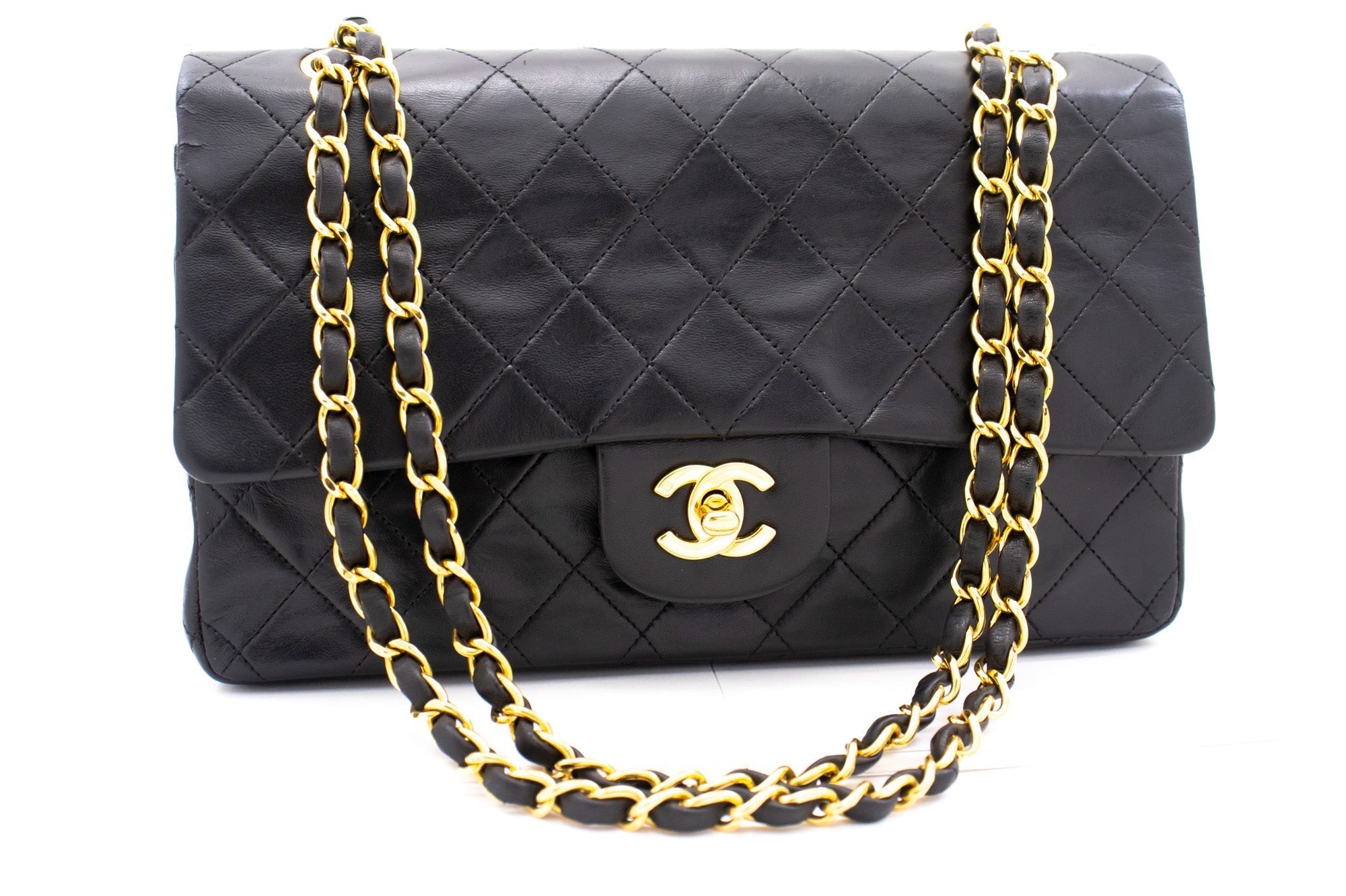 CHANEL Classic Double Flap Medium Chain Shoulder Bag Black Lamb k86