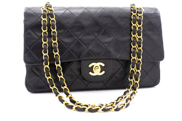 CHANEL Classic Double Flap Medium Chain Shoulder Bag Black Lamb k86