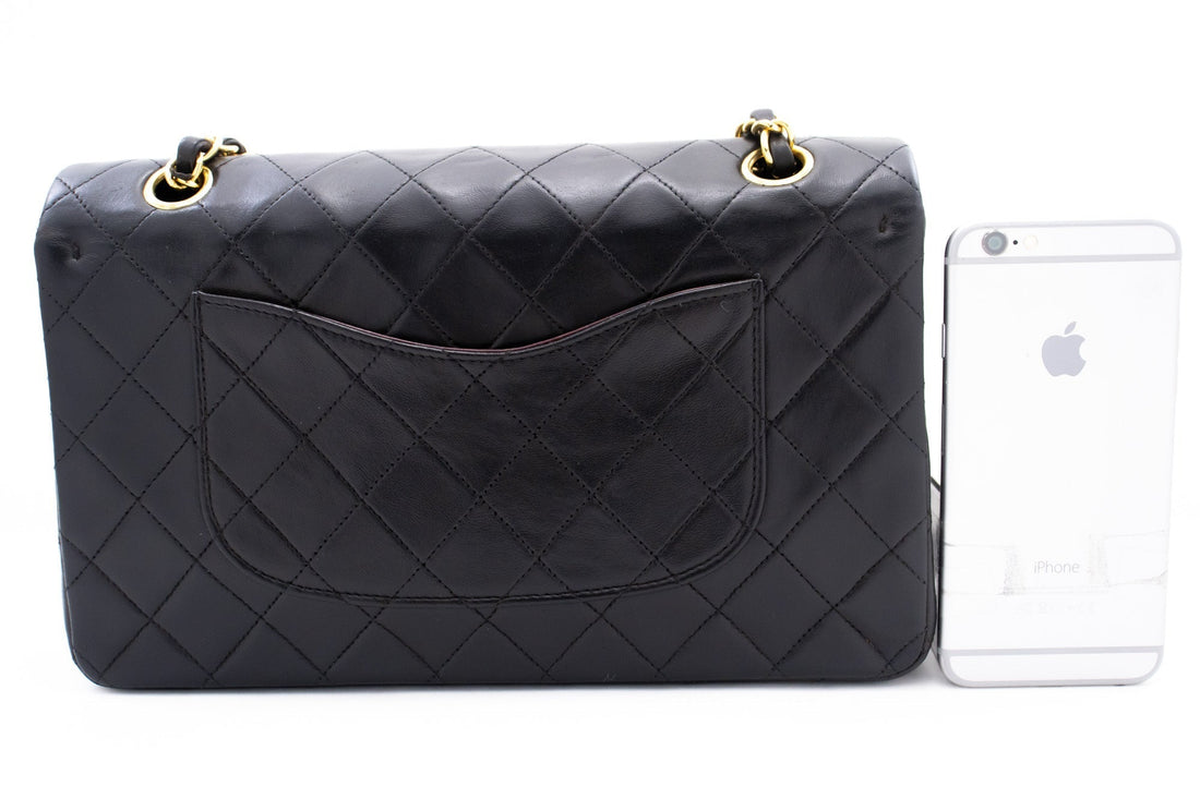 CHANEL Classic Double Flap Medium Chain Shoulder Bag Black Lamb k86
