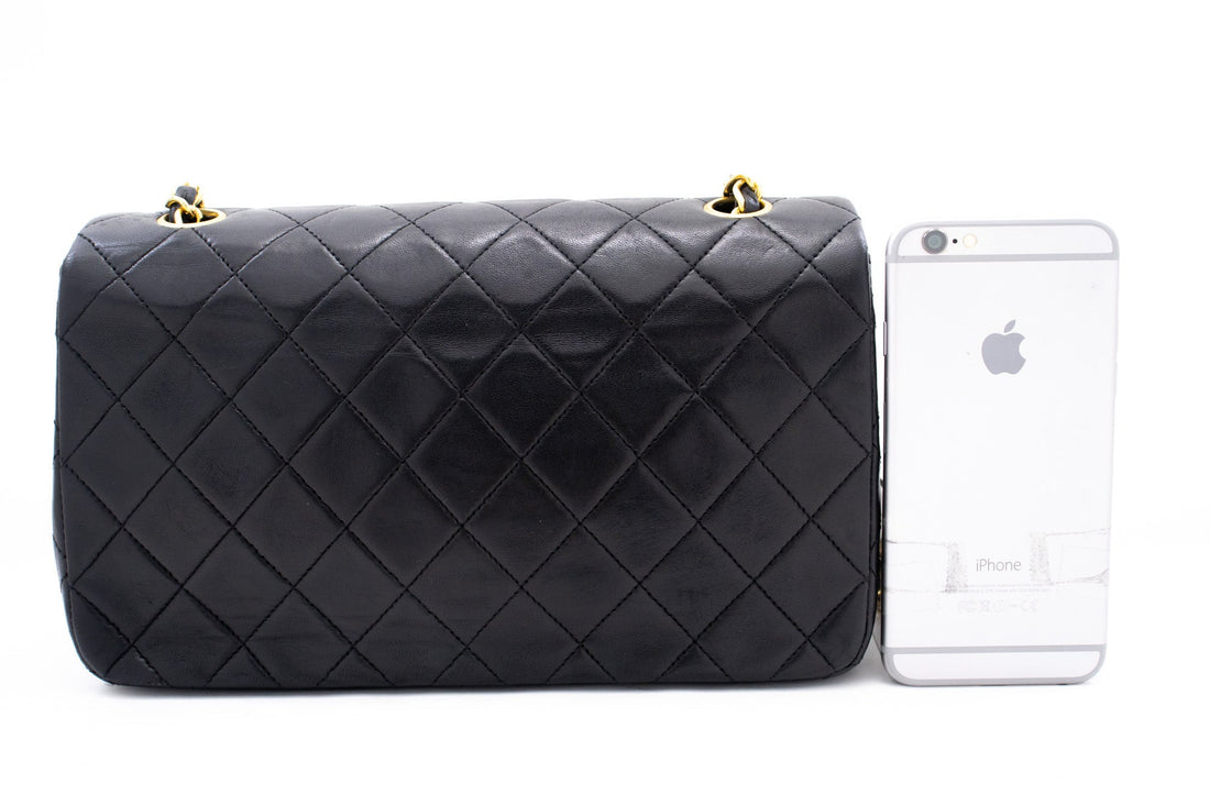 CHANEL Full Flap Chain Shoulder Bag Clutch Black Quilted Lambskin k84