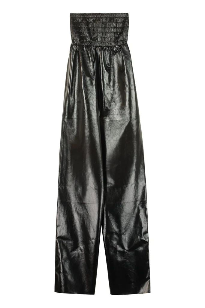 BOTTEGA VENETA Lamb Leather Shirred Bandeau Jumpsuit