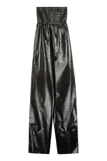 BOTTEGA VENETA Lamb Leather Shirred Bandeau Jumpsuit