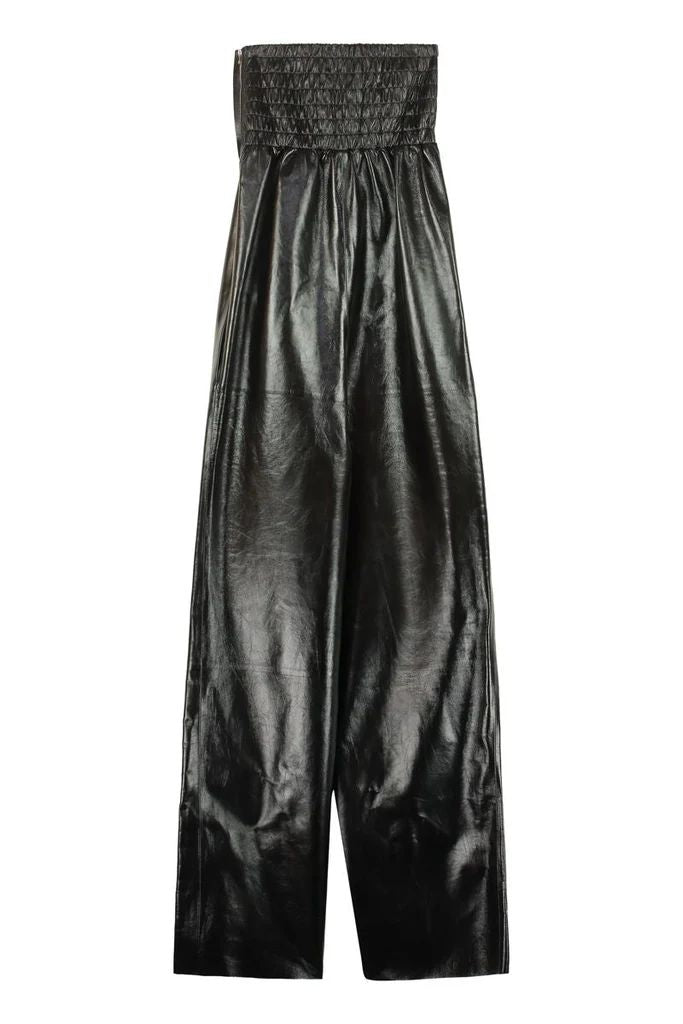 BOTTEGA VENETA Lamb Leather Shirred Bandeau Jumpsuit