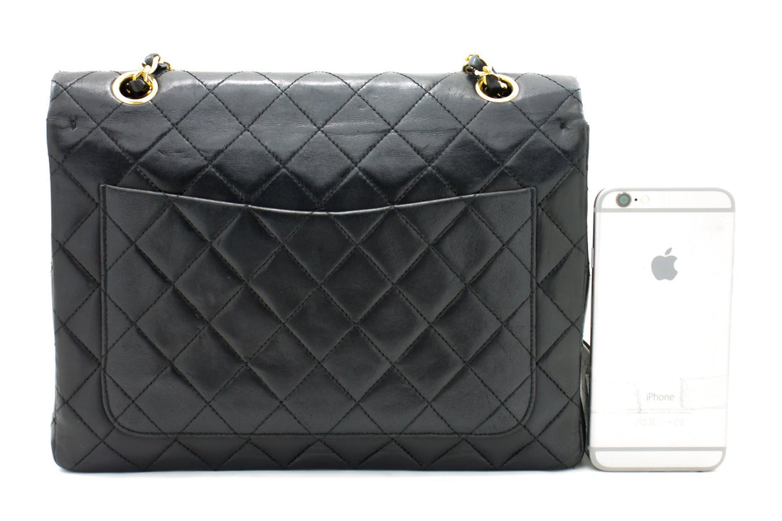 CHANEL 2.55 Double Flap Square Chain Shoulder Bag Black Lambskin h72