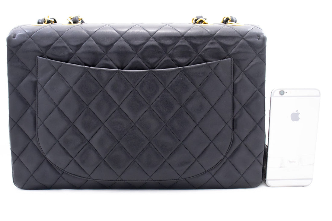 CHANEL Classic Large 13" Flap Chain Shoulder Bag Black Lambskin j74