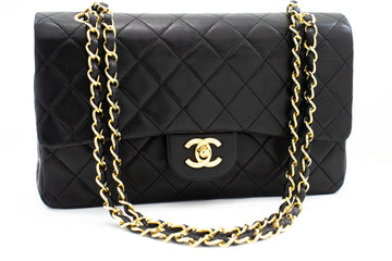 CHANEL Classic Double Flap Medium Chain Shoulder Bag Black Lamb k70