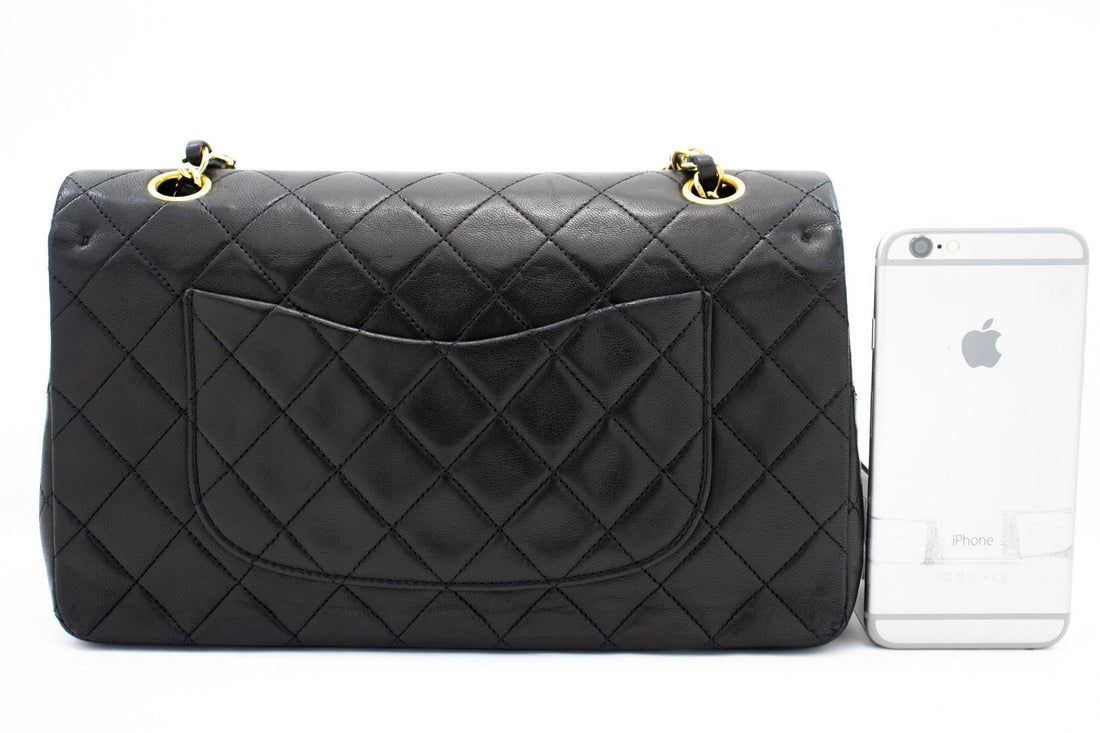 CHANEL Classic Double Flap Medium Chain Shoulder Bag Black Lamb k70