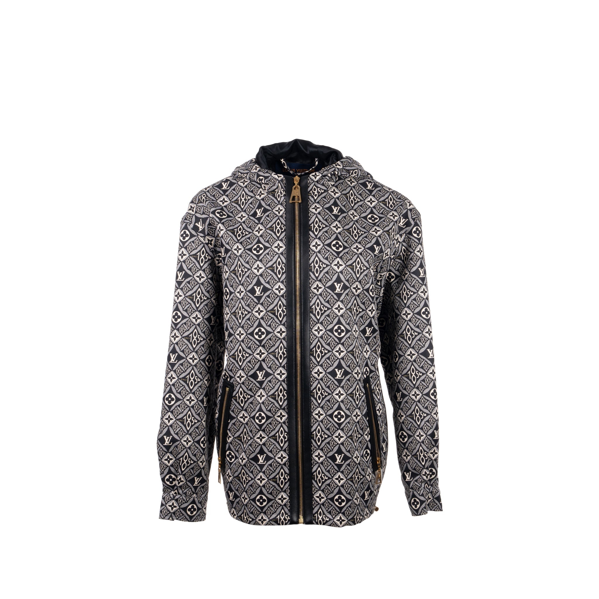 Louis Vuitton size 38 monogram since 1854 hooded silk parka polyamide/silk black/white