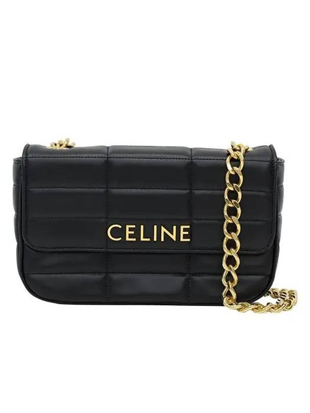 CELINE Monochrome Matelasse Quilted Calfskin Chain Shoulder Bag Black