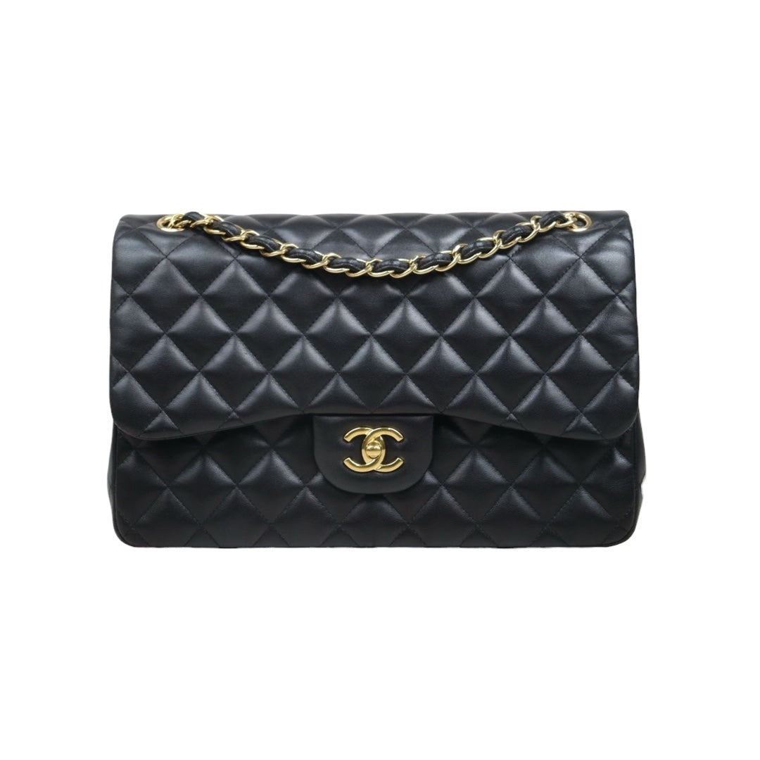Very Good ( Rank A)? CHANEL Lambskin Matrasse Double Flap 30 Shoulder Bag Black Made In 2017Year  ?S25062501