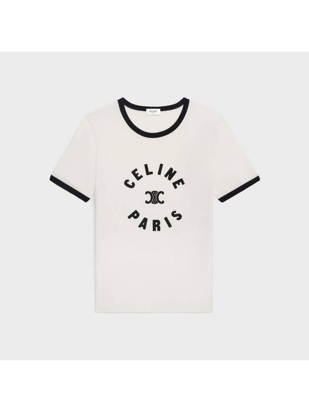 CELINE Flocking Logo Cotton Short Sleeve T-Shirt Cream